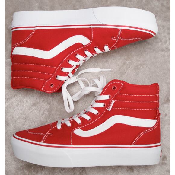 Vans Sk8 Hi Red White Platform Sneakers Skate Womens Size 10 Mens 8.5 NEW - Picture 4 of 16